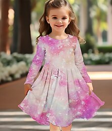 ieftine -Girls ' 3D Inorog Rochie Manșon Lung Vară Primăvară Vacanță Zilnic Concediu Prințesă Frumoasa Dulce Copii 4-12 ani Rochie casual Rochie A line Lungime Genunchi Fit regulat