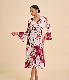 preiswerte -Damen Weiblich Freizeitkleid Burgunderrot Langarm Kurze Ärmel Sommer Frühling Ganzjahres V Ausschnitt Elegant XS S M