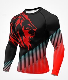 お買い得  -男性用 ランニングＴシャツ アスレチックシャツ ジムシャツ フィットネスシャツ ワークアウトシャツ 長袖 Tシャツ 幾何学模様 UPF 50 UV耐性 ソフト モイスチャーコントロール マウンテンバイク ジムトレーニング ハイキング スポーツウェア アクティブウェア レッドとブラック