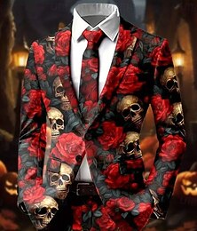 preiswerte -Halloween Herren Mantel Blazer Straße Lässig Festival Mode Alltagstauglich Ganzjahres 100% Polyester Coole Totenköpfe Rose 3D-Druck Knöpfe Bequem Einreihig Blazer Rote Blau Grün Rosenrot