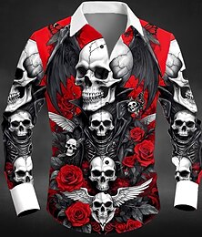 economico -Halloween Per uomo Teschio Ali Camicia Camicia con Bottoni Manica Lunga Gotico punk oscuro All'aperto Ferie Estate Primavera Collo ripiegato Stampa 3D camicie con colletto Rosso Verde