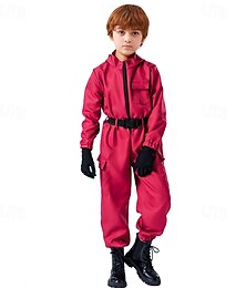 abordables -Défi de survie K-Drama garde rouge Costume Combinaison Horreur Déguisement effrayant Cosplay de Film for Homme Garçons Enfant Adulte Halloween Carnaval Performance Soirée