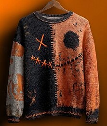 abordables -Homme Pull Pull Tricoté Côtelé Tricoter Hauts Réguliers Tricoté Imprimé Potiron Col ras du cou Halloween Vacances Tenue quotidienne Vêtement Tenue Épaules tombantes Automne Hiver Potiron S M L