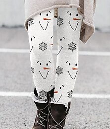 abordables -Femmes Leggings Vacances ancien Mode Longueur complète Taille hautePantsNoël Graphique Motif de flocon de neige Noël Impression Doux Respirant Élastique Formel Vacances Rue Blanche Kaki Beige