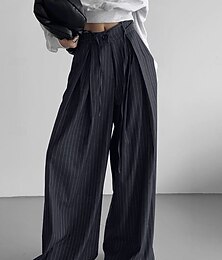 abordables -Femmes Jambe large Chinos Vacances Mode Streetwear Longueur complète Taille haute Rayé Avec Poches Ceinture Élastique Impression Confortable Doux Élastique Extérieur Rue Bleu-marine Printemps Automne