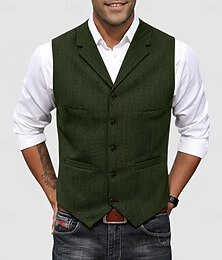 economico -Per uomo Gilet in tweed Gilet Formale Matrimonio Vacanza Casuale Vintage Moda Primavera Autunno Tasca Bottoni Poliestere Tweed Confortevole Semplice Spina di Pesce Monopetto Scollo a V Con intaglio