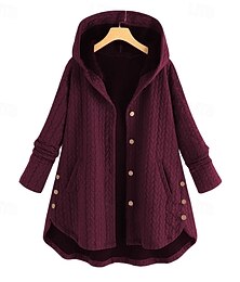 preiswerte -Damen Mantel Parka Warm Bequem Knöpfe Lässig Einfach Urlaub Straße Alltagskleidung Ausgehen Lang Mit Kapuze Normale Passform Langarm Oberbekleidung Marineblau Schwarz Wein Herbst Winter