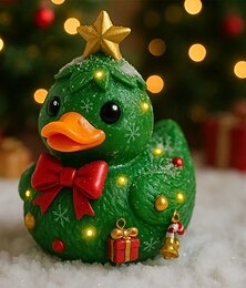 economico -Ornamento artigianale in resina a forma di anatra per albero di Natale, statua di anatra natalizia in resina con occhi espressivi, decorazione compatta da scrivania per ufficio domestico, regalo di
