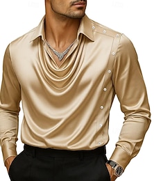 economico -Per uomo Camicia Come la seta Camicia in raso Camicia casual Semplice Formale Matrimonio Nero Vino Blu marino Oro Manica Lunga Scollo a Cascata Primavera & Autunno Tutte le stagioni Abbigliamento