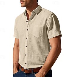 economico -Per uomo Camicia Camicia di lino Camicia casual Camicia con Bottoni Camicia di cotone Semplice Vacanza Streetwear Nero Bianco Cachi Verde militare Manica Corta Collo ripiegato Estate Abbigliamento