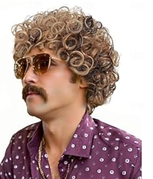 economico -parrucca afro corta da uomo, parrucca da discoteca riccia, accessorio per costume in stile anni '70 e '80 per uomo, colore misto marrone