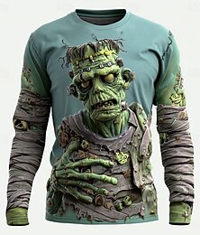 levne -Halloween Pánské Zombie 3D Tričko Dlouhý rukáv tričko 3D tisk Tričkový Košile Módní Přehnaný ulice Ležérní Denní Zelená 2# Vodní modrá Trávová zelená Léto Jaro Podzim Oblečení S M L XL XXL XXXL