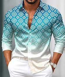 preiswerte -Herren Geometrisch Farbverlauf Hemd Satinhemd Kleidhemd Langarm Vintage-Retro Urlaub Alltagskleidung Sommer Frühling Herbst Umlegekragen 3D-Druck Hemden mit Knopfleiste Blau Grün