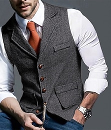 economico -Per uomo Gilet Vacanza Feste Affari Moda Casual Primavera Autunno Tasca Bottoni Poliestere Confortevole Semplice Monopetto Un Bottone Bavero Vestibilità regolare Blu marino Caffè Grigio Gilet