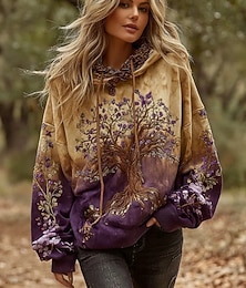 economico -Felpa con cappuccio vintage boho stampata in 3D da donna felpa a patchwork floreale felpa pullover grafica floreale vintage casual maniche lunghe con cappuccio abbigliamento street print tasca
