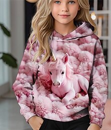 abordables -Fille 3D Licorne Sweat à Capuche manche longue Automne Hiver Mode Adorable Basique Enfants 4-12 ans À capuche Extérieur Occasionnel Quotidien Coupe régulière