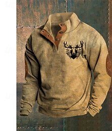 abordables -Hombre Sudadera Sudadera Con Capucha Pull-over Sudadera con capucha y botones Sudadera de caza Caqui Cuello Mao Plano Retazos Deporte Casual Diario Ropa de calle Fresco Ropa deportiva Primavera