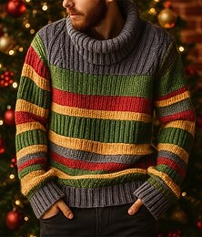 abordables -Homme Chandails de Noël Pull Côtelé Tricoter Hauts Réguliers Tricoté Coupe ajustée Uni Col roulé Tricots Contemporain Occasionnel Tenue quotidienne Vêtement Tenue Automne Gris M L XL