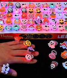 お買い得  -暗闇で光るLEDハロウィンリング40個 - 不気味なカボチャの頭蓋骨&amp;パーティーの装飾に使える電池式の楽しいバットデザイン&amp;お祝い 耐久性のあるプラスチック 遊び心のあるアクセサリー