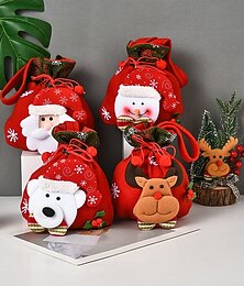 abordables -Sac cadeau de Noël mignon, sac à bonbons en peluche de dessin animé, sac fourre-tout à main en velours pour poupée 3D, décorations de Noël pour enfants, cadeaux de fête, accessoires d'emballage de