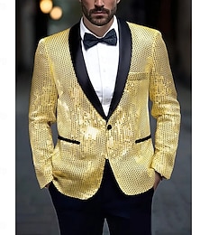 economico -Da uomo Giacca blazer Feste Formale Tutte le stagioni Strass Tinta unica Monopetto Un Bottone Giacca Argento Oro Verde
