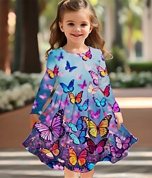 ieftine -Girls ' 3D Fluture Rochie Manșon Lung Vară Primăvară Vacanță Zilnic Concediu Prințesă Frumoasa Dulce Copii 4-12 ani Rochie casual Rochie A line Lungime Genunchi Fit regulat