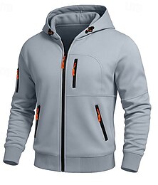 abordables -Hombre Sudadera Sudadera con capucha y cremallera completa Sudadera con capucha de lana Sudadera táctica con capucha Negro Blanco Verde Ejército Burdeos Azul Marino Con Capucha Plano Cremallera