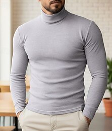 abordables -Homme Pull Pull Tricoté Côtelé Tricoter Hauts Réguliers Tricoté Uni Col roulé Mode Occasionnel Vacances Tenue quotidienne Vêtement Tenue Automne & Hiver Vin Noir S M L