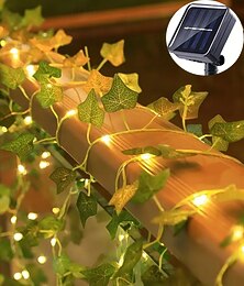 olcso -napelemes led borostyánfényfüzér 5m 50leds kültéri vízálló 8 üzemmódú világítás mesterséges girlandfények zöld levél tündérfények otthoni irodába hálószobába esküvői partira karácsonyi kerti
