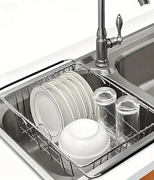 preiswerte -Abtropfgestell aus Edelstahl – 3-in-1 erweiterbarer Geschirrspüler &Abtropfgestell für die Arbeitsplatte, rostfreier 304-Stahl, Mehrzweck-Utensilienhalter für Teller, Schüsseln, Tassen &Besteck