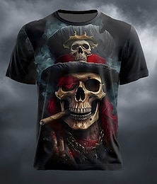 baratos -Halloween Homens 3D impressão 3D Pirata Camiseta Manga Curta Camiseta Impressão 3D Gola Redonda Camisa Exagerado Designer Terror Festa Rua Feriado Vermelho Azul Verde Verão Primavera Todas as Estações