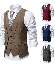 preiswerte -Herren Weste Gilet Urlaub Party Geschäft Mode Lässig Frühling Herbst Tasche 2 in 1 Knöpfe Polyester Bequem Einfach Einreihig Ein-Knopf V Ausschnitt Normale Passform Wein Marineblau Dunkelgray Kaffee