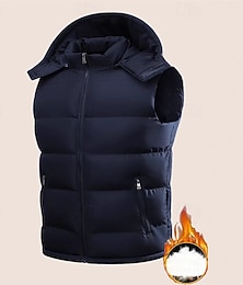 رخيصةأون -رجالي سترة نفخ سترة جيليه عطلة مناسب للبس اليومي مواعدة موضة كاجوال الخريف الشتاء جيب بوليستر الدفء مريح لون الصلبة سحاب مع قبعة عادي أسود أزرق سترة