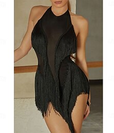 abordables -Baile Latino Vestido Borla Color Puro Corte Mujer Rendimiento Entrenamiento Sin Mangas Cintura Alta Licra