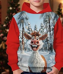 abordables -Navidad Chico 3D Graphic Cada Sudadera Manga Larga Primavera Otoño Moda Ropa de calle Niños 4-12 años Con Capucha Exterior Casual Diario Ajuste regular