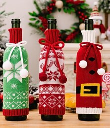 preiswerte -3er-Pack Weihnachts-Weinflaschenhüllen, Champagnerbeutel aus Strickgarn, Weihnachtsdekorationen für Rotweinflaschen, Weihnachts-Schneeflocken-Weinhüllen, Party-Tischaccessoires, wiederverwendbare