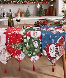 preiswerte -Mingguan neuer 180 cm gestrickter Quasten-Cartoon-Tischläufer, Weihnachten, Weihnachtsmann &Schneemann-Tischdecke, Esstischdekoration und Wärmedämmmatte