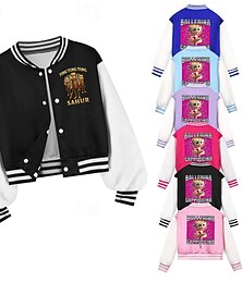 economico -Giacca da baseball da ragazzo con stampa di ballerina e cappuccino, stile cartoon, stile italiano, stile brainrot