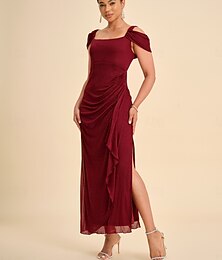 abordables -Femmes Robe maxi Robe fourreau Élégant Fête Anniversaire Couleur Unie Sans manches Col carré Rouge vin Été