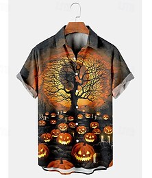 economico -Halloween Per uomo Smorfia Lanterna Faccia Camicia Camicia Estiva Camicia casual Maniche Corte Orrore Vacanza Abbigliamento quotidiano Festa a Tema Primavera & Estate Bavero Stampato Nero 4 Nero 1