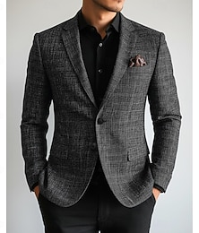 billige -Herre Blazer jakke Halskrage Klassisk Stripet Svart Slank Fasong Single Breasted To-knapper