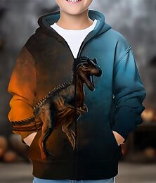 Недорогие -Хэллоуин Мальчики 3D Динозавр Толстовка Пальто Верхняя одежда Длинный рукав Весна Осень Очаровательны Спорт Дети 4-12 лет Молния Для улицы Повседневные Стандартный