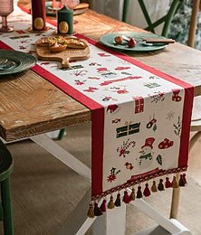 abordables -Chemin de table en coton et lin épaissi de style Noël nappe rectangulaire américaine longue pour table de salle à manger table basse housse de meuble TV