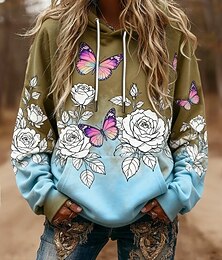 economico -Per donna Pullover Felpe con cappuccio Floreale Moda Streetwear Casual Manica Lunga Con Cappuccio Top Regolari Abbigliamento Quotidiano Casuale Sportivo Coulisse Tasca Stampato Blu Primavera Autunno