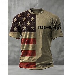cheap -Men's Letter American Flag Short Sleeve Shirt T shirt Tee Tee Top Short Sleeve T shirt 3D Print Crew Neck Shirt Fashion Designer Casual Vacation Daily Holiday Khaki All Seasons Clothing Apparel S M L