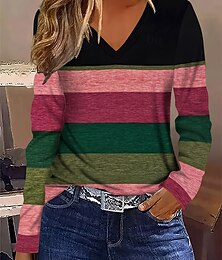 ieftine -Pentru femei Tricou Ombre Grafic Dungi Epocă Stilat Clasic Manșon Lung În V Topuri obișnuite Zilnic Imprimeu Roz Prăfuit Primăvară Toamnă Iarnă