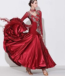 abordables -Robe de danse de salon cristaux/strass femme performance manches longues élasthanne polyester