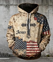 abordables -Homme Drapeau Américain Jésus Sweat à capuche Mode Quotidien Occasionnel manche longue À capuche Vacances Soirée Vêtements de rue Festival Kaki Impression Automne Hiver Designer S M L XL 2XL 3XL