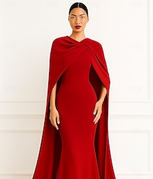 abordables -Sirène / Trompette Fourreau / Colonne Robe de Soirée Élégant Robe de soirée Formel Mariage Longueur au sol Sans manches Col haut Capes Crêpe Extensible avec Châle 2025