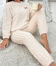 halpa -Naisten loungewear Yöpukusarja 2 osainen Vapaa-aika Mukavuus Puhdas väri Joustava vyötärö T-paita Housut Koti Päivittäin Pitkähihainen Tiukka pyöreä kaula-aukko Beesi Syksy Talvi Normaali